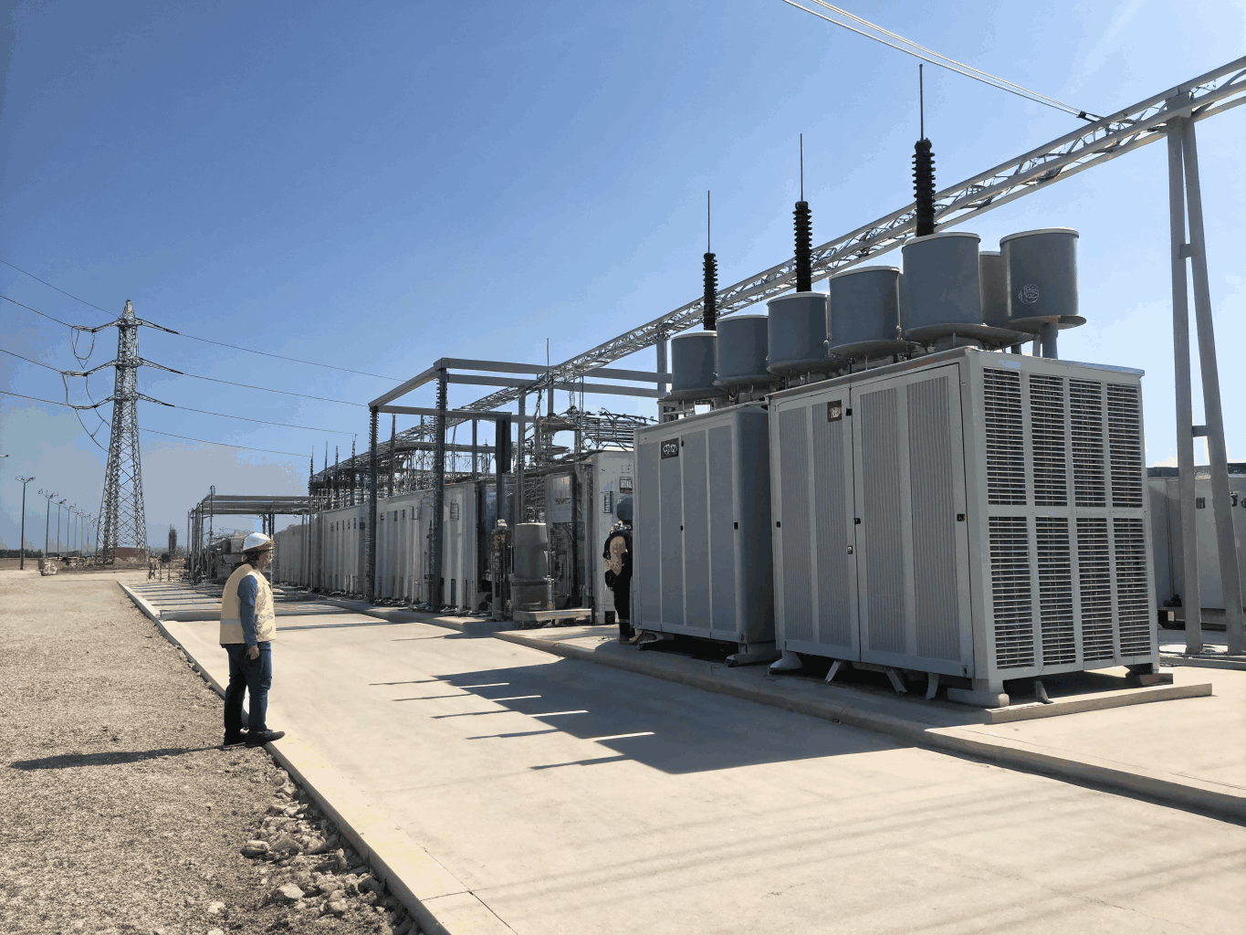 Modern electrical substation and utility-scale battery energy storage facility